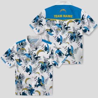 Los Angeles Chargers Aloha Shirt, Custom Blue White Botanical Hawaiian Button Up