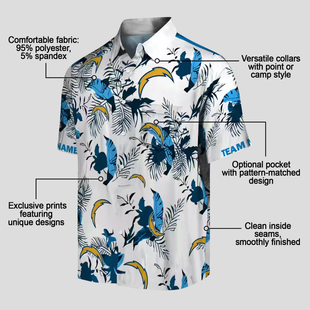 Los Angeles Chargers Aloha Shirt, Custom Blue White Botanical Hawaiian Button Up