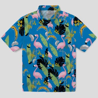 Los Angeles Chargers Beach Shirt, Blue Green Flamingo Hawaiian Shirt for Summer