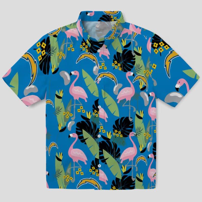 Los Angeles Chargers Beach Shirt, Blue Green Flamingo Hawaiian Shirt for Summer