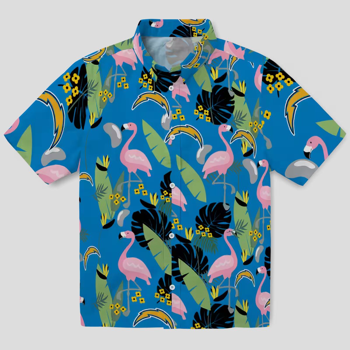 Los Angeles Chargers Beach Shirt, Blue Green Flamingo Hawaiian Shirt for Summer