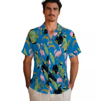 Los Angeles Chargers Beach Shirt, Blue Green Flamingo Hawaiian Shirt for Summer