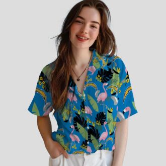 Los Angeles Chargers Beach Shirt, Blue Green Flamingo Hawaiian Shirt for Summer