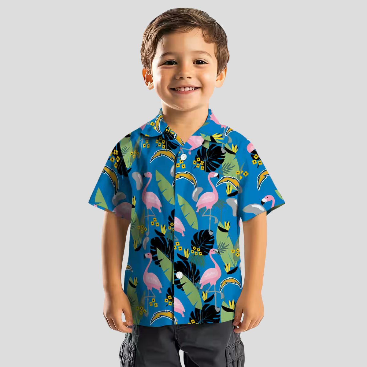 Los Angeles Chargers Beach Shirt, Blue Green Flamingo Hawaiian Shirt for Summer