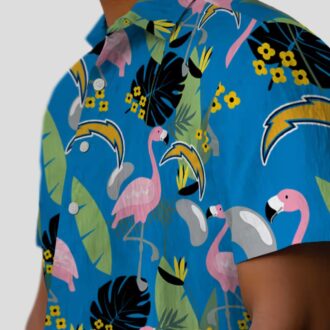 Los Angeles Chargers Beach Shirt, Blue Green Flamingo Hawaiian Shirt for Summer