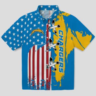 Los Angeles Chargers Blue Hawaiian Shirt, Stitched Flag NFL Aloha Floral Button Up Shirt