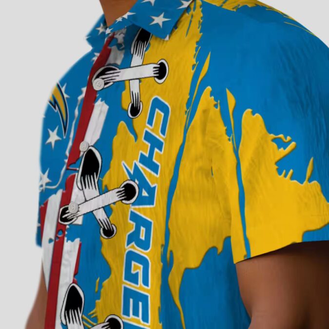 Los Angeles Chargers Blue Hawaiian Shirt, Stitched Flag NFL Aloha Floral Button Up Shirt