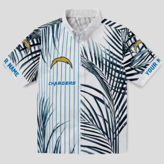Los Angeles Chargers Hawaiian Shirt - Blue, Black & White Palm Stripes Design