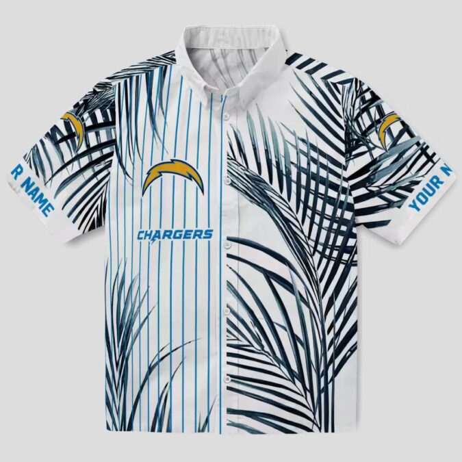 Los Angeles Chargers Hawaiian Shirt - Blue, Black & White Palm Stripes Design