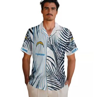 Los Angeles Chargers Hawaiian Shirt - Blue, Black & White Palm Stripes Design