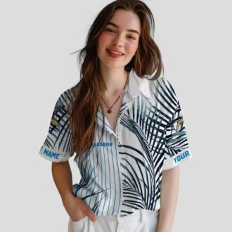 Los Angeles Chargers Hawaiian Shirt - Blue, Black & White Palm Stripes Design