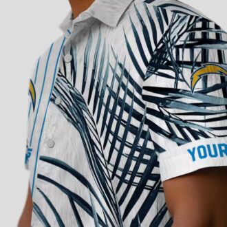 Los Angeles Chargers Hawaiian Shirt - Blue, Black & White Palm Stripes Design
