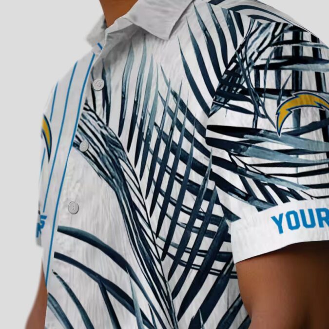 Los Angeles Chargers Hawaiian Shirt - Blue, Black & White Palm Stripes Design