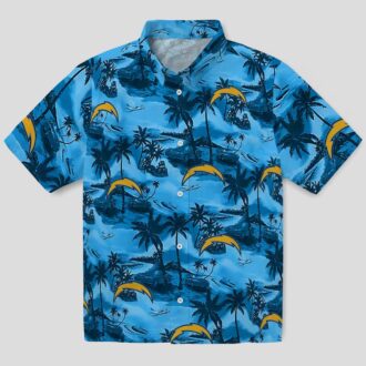 Los Angeles Chargers Hawaiian Shirt, Blue Coastal Palms Aloha Design for Beach Lovers