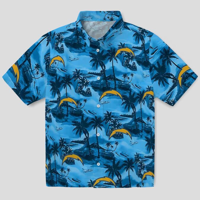 Los Angeles Chargers Hawaiian Shirt, Blue Coastal Palms Aloha Design for Beach Lovers
