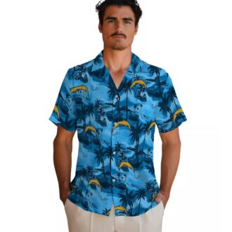 Los Angeles Chargers Hawaiian Shirt, Blue Coastal Palms Aloha Design for Beach Lovers