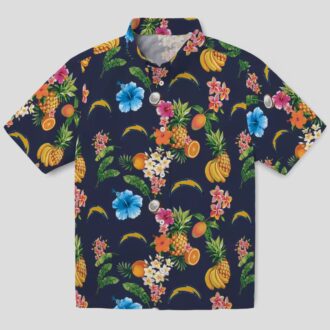 Los Angeles Chargers Hibiscus Hawaiian Shirt, Tropical Fruit Navy Blue Beach Shirt