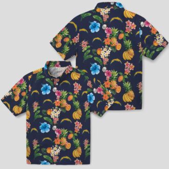 Los Angeles Chargers Hibiscus Hawaiian Shirt, Tropical Fruit Navy Blue Beach Shirt