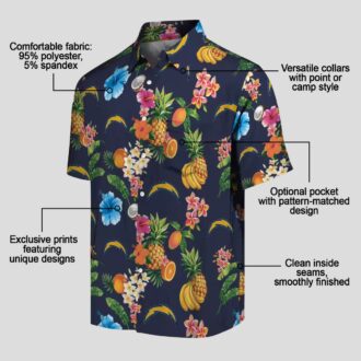 Los Angeles Chargers Hibiscus Hawaiian Shirt, Tropical Fruit Navy Blue Beach Shirt