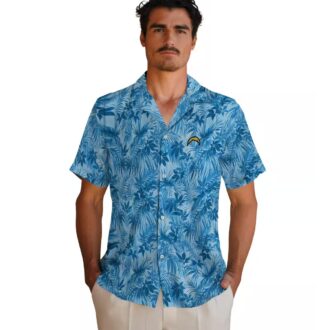 Los Angeles Chargers Leafy Blue Hawaiian Shirt, Tropical NFL Aloha Shirt for Men