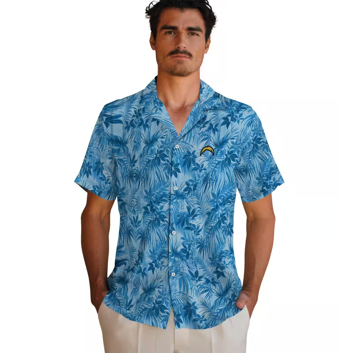 Los Angeles Chargers Leafy Blue Hawaiian Shirt, Tropical NFL Aloha Shirt for Men