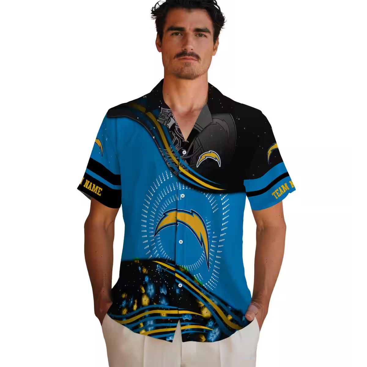 Los Angeles Chargers NFL Football Hawaiian Shirt, Blue Black Wave Design for Fans