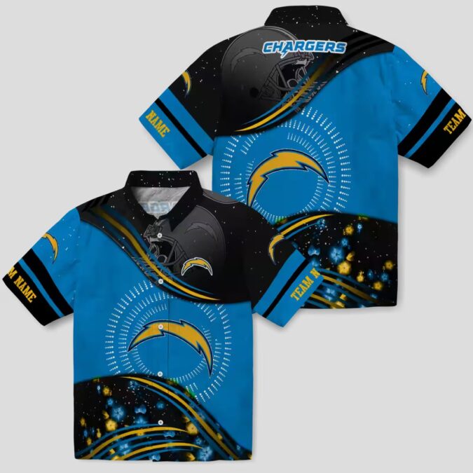 Los Angeles Chargers NFL Football Hawaiian Shirt, Blue Black Wave Design for Fans
