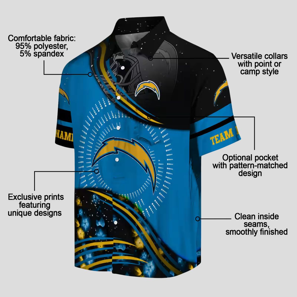 Los Angeles Chargers NFL Football Hawaiian Shirt, Blue Black Wave Design for Fans