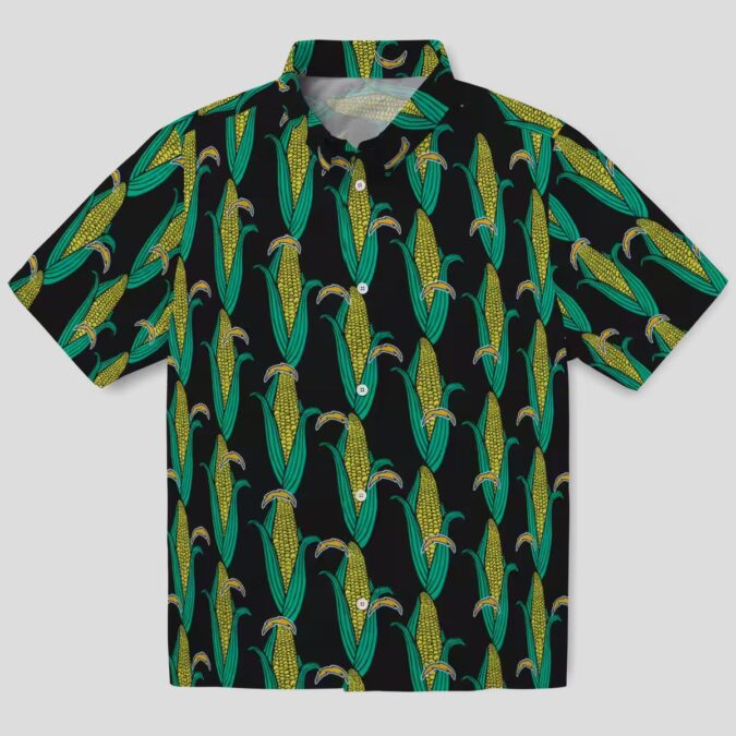 Los Angeles Chargers NFL Tropical Hawaiian Shirt, Black Green Design with Corn Motifs