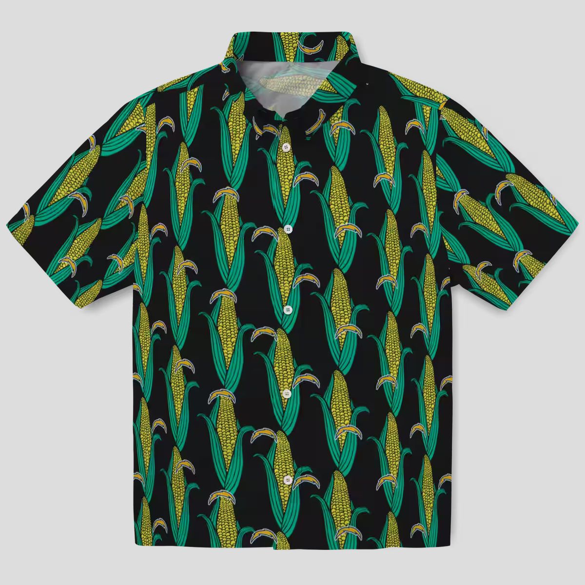 Los Angeles Chargers NFL Tropical Hawaiian Shirt, Black Green Design with Corn Motifs