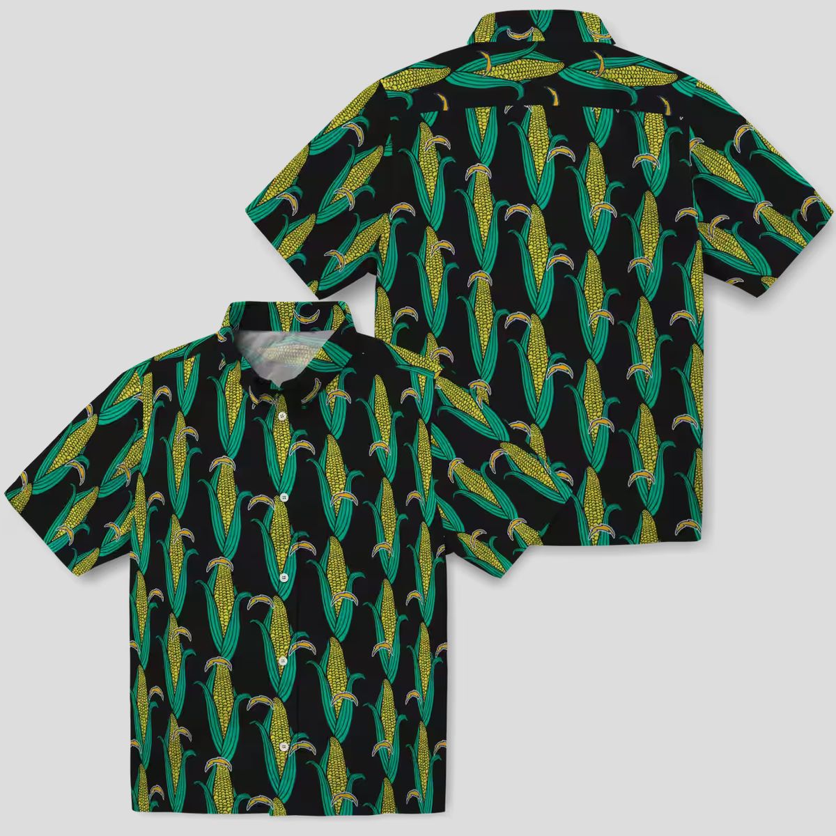 Los Angeles Chargers NFL Tropical Hawaiian Shirt, Black Green Design with Corn Motifs