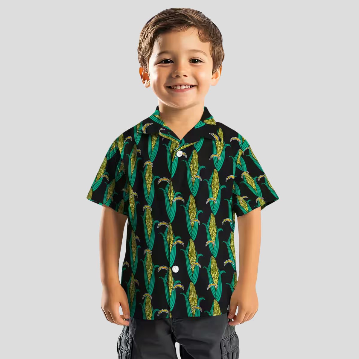 Los Angeles Chargers NFL Tropical Hawaiian Shirt, Black Green Design with Corn Motifs
