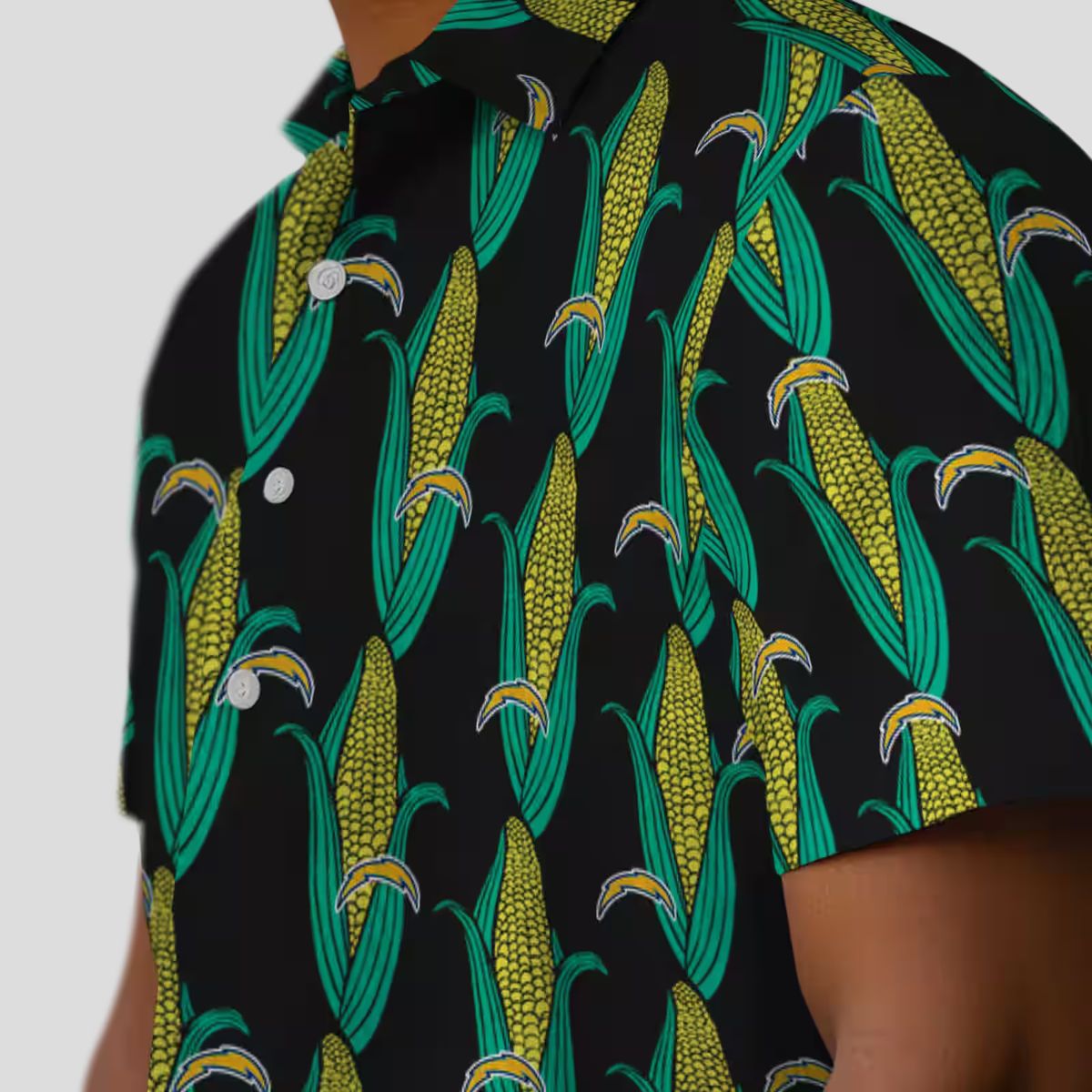 Los Angeles Chargers NFL Tropical Hawaiian Shirt, Black Green Design with Corn Motifs