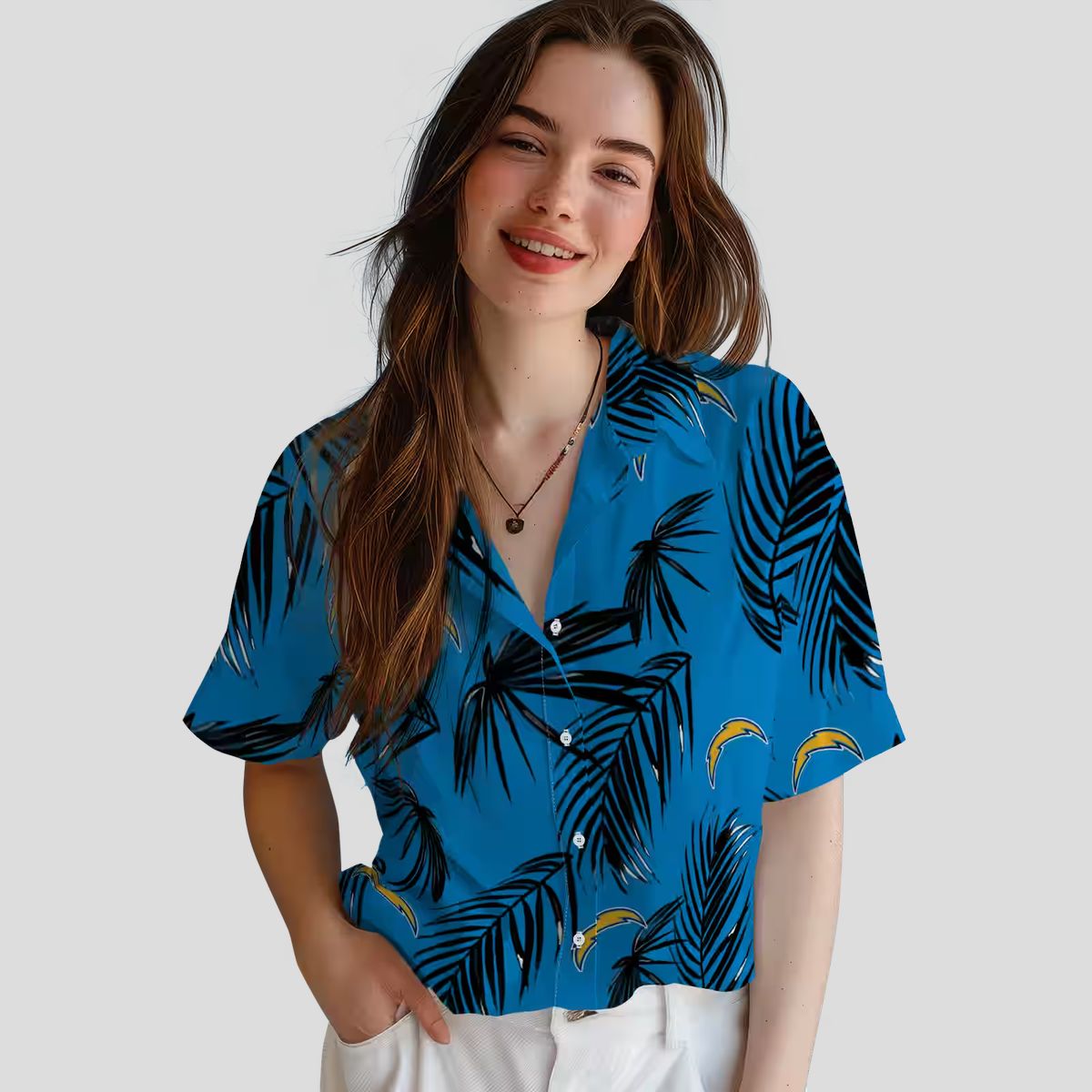 Los Angeles Chargers Palm Leaf Hawaiian Shirt, Blue Aloha Tropical Design for NFL Fans