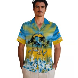 Los Angeles Chargers Personalized Tropical Canoe Hawaiian Shirt, Blue Aloha Shirt
