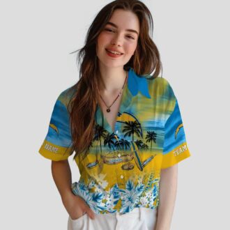 Los Angeles Chargers Personalized Tropical Canoe Hawaiian Shirt, Blue Aloha Shirt