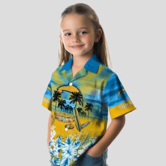 Los Angeles Chargers Personalized Tropical Canoe Hawaiian Shirt, Blue Aloha Shirt