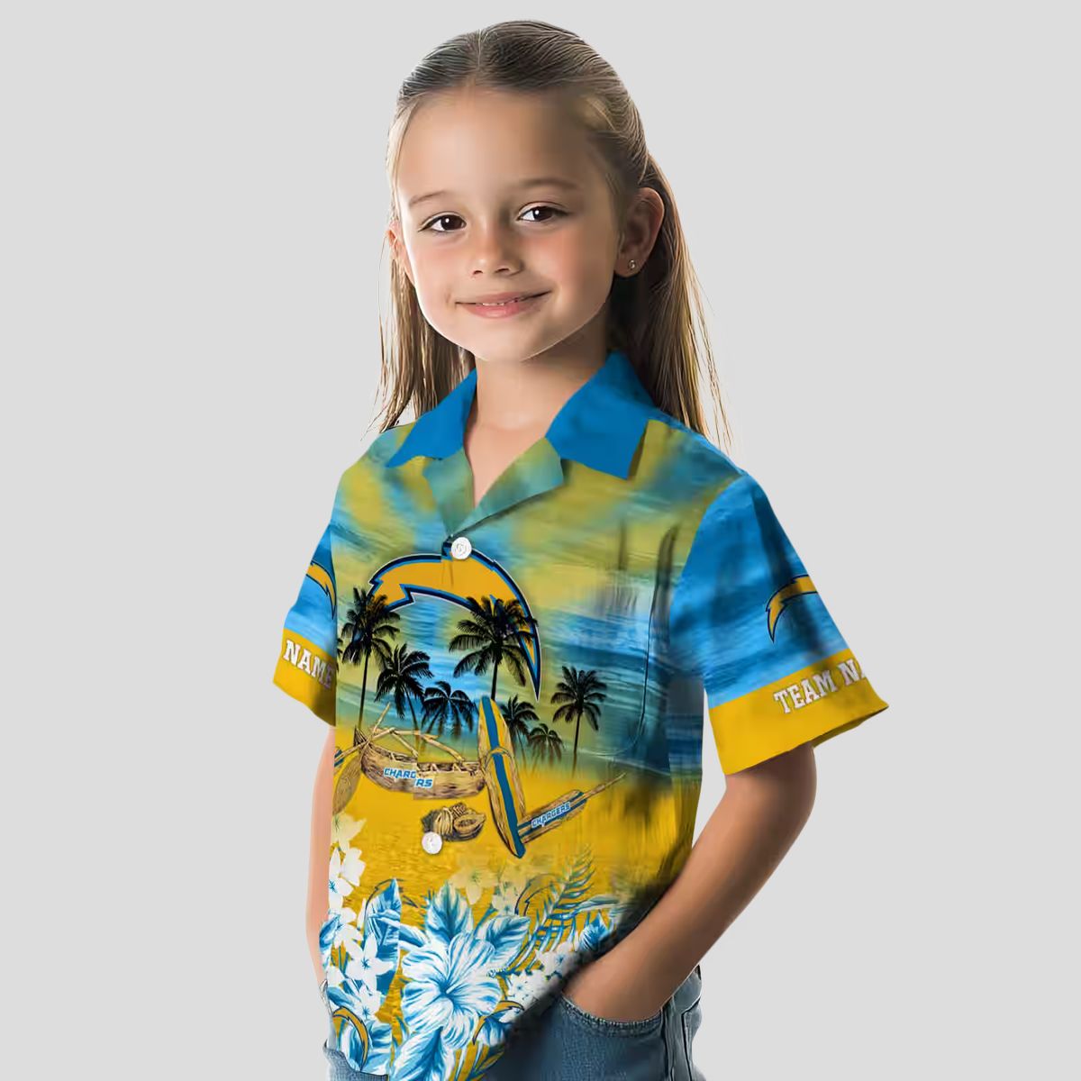 Los Angeles Chargers Personalized Tropical Canoe Hawaiian Shirt, Blue Aloha Shirt