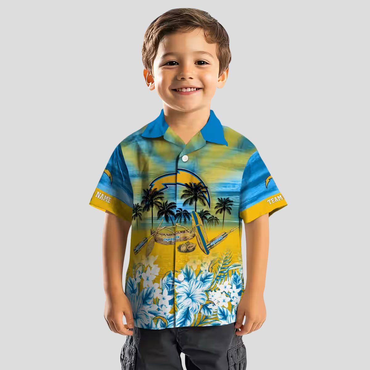 Los Angeles Chargers Personalized Tropical Canoe Hawaiian Shirt, Blue Aloha Shirt
