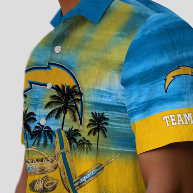 Los Angeles Chargers Personalized Tropical Canoe Hawaiian Shirt, Blue Aloha Shirt