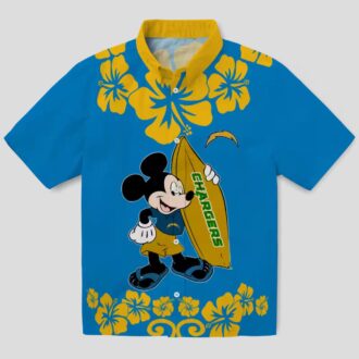 Los Angeles Chargers Surfing Mickey Shirt, Blue Hawaiian Aloha Style for NFL Fans
