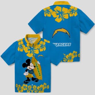 Los Angeles Chargers Surfing Mickey Shirt, Blue Hawaiian Aloha Style for NFL Fans