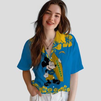 Los Angeles Chargers Surfing Mickey Shirt, Blue Hawaiian Aloha Style for NFL Fans