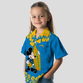 Los Angeles Chargers Surfing Mickey Shirt, Blue Hawaiian Aloha Style for NFL Fans