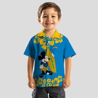 Los Angeles Chargers Surfing Mickey Shirt, Blue Hawaiian Aloha Style for NFL Fans
