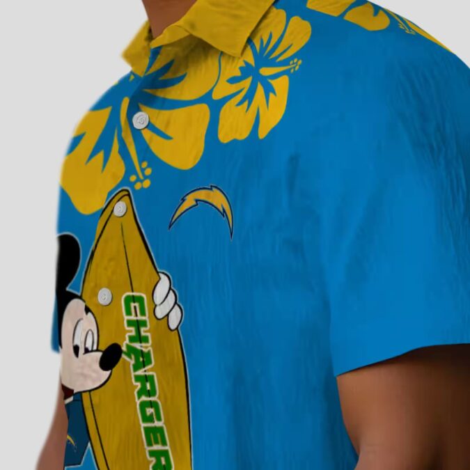 Los Angeles Chargers Surfing Mickey Shirt, Blue Hawaiian Aloha Style for NFL Fans