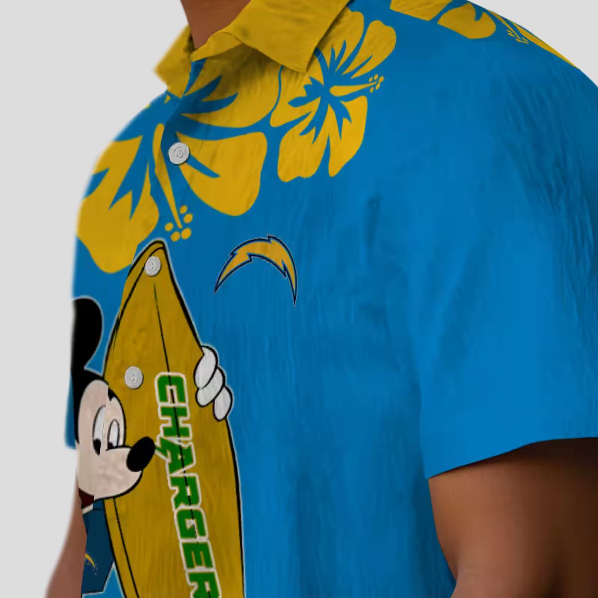 Los Angeles Chargers Surfing Mickey Shirt, Blue Hawaiian Aloha Style for NFL Fans