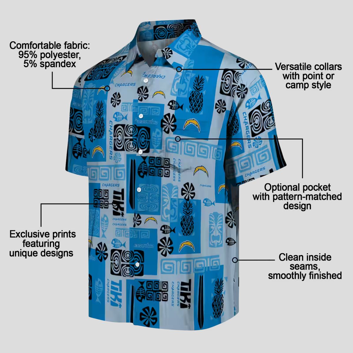 Los Angeles Chargers Tribal Symbols Blue Hawaiian Shirt, Perfect for NFL Fans