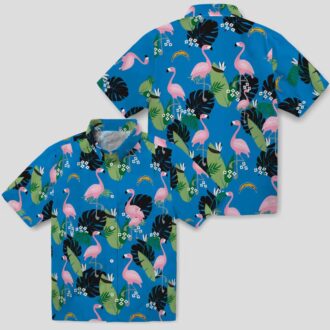 Los Angeles Chargers Tropical Hawaiian Shirt, Flamingo Blue Green Foliage Design