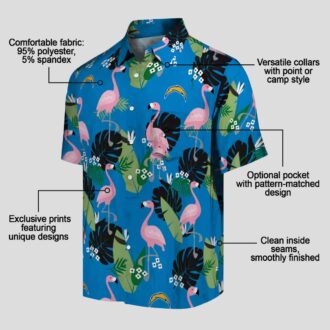 Los Angeles Chargers Tropical Hawaiian Shirt, Flamingo Blue Green Foliage Design